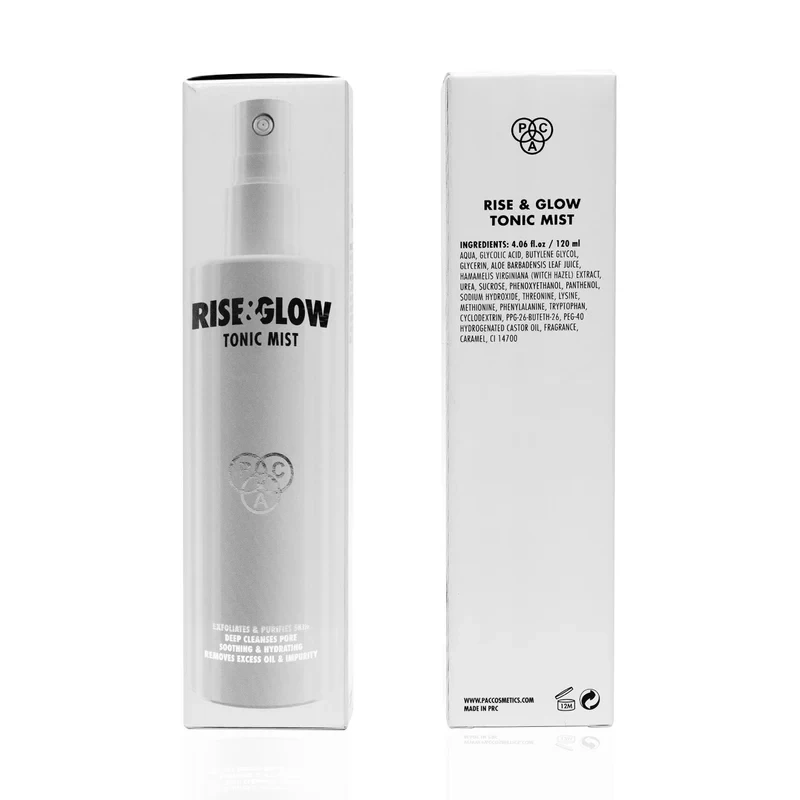 PAC Rise & Glow Tonic Mist  Multi- tasking primer mist for instant radiance  Net Weight : 120 ml Hover