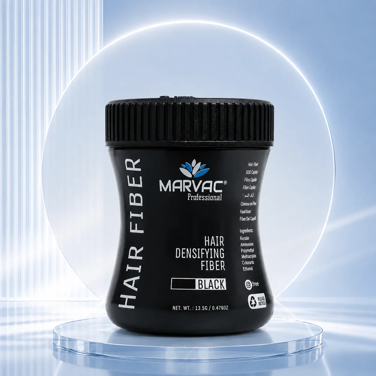 Marvac Hair Fiber Powder Black 13.5g - Instant Hair Thickening Hover