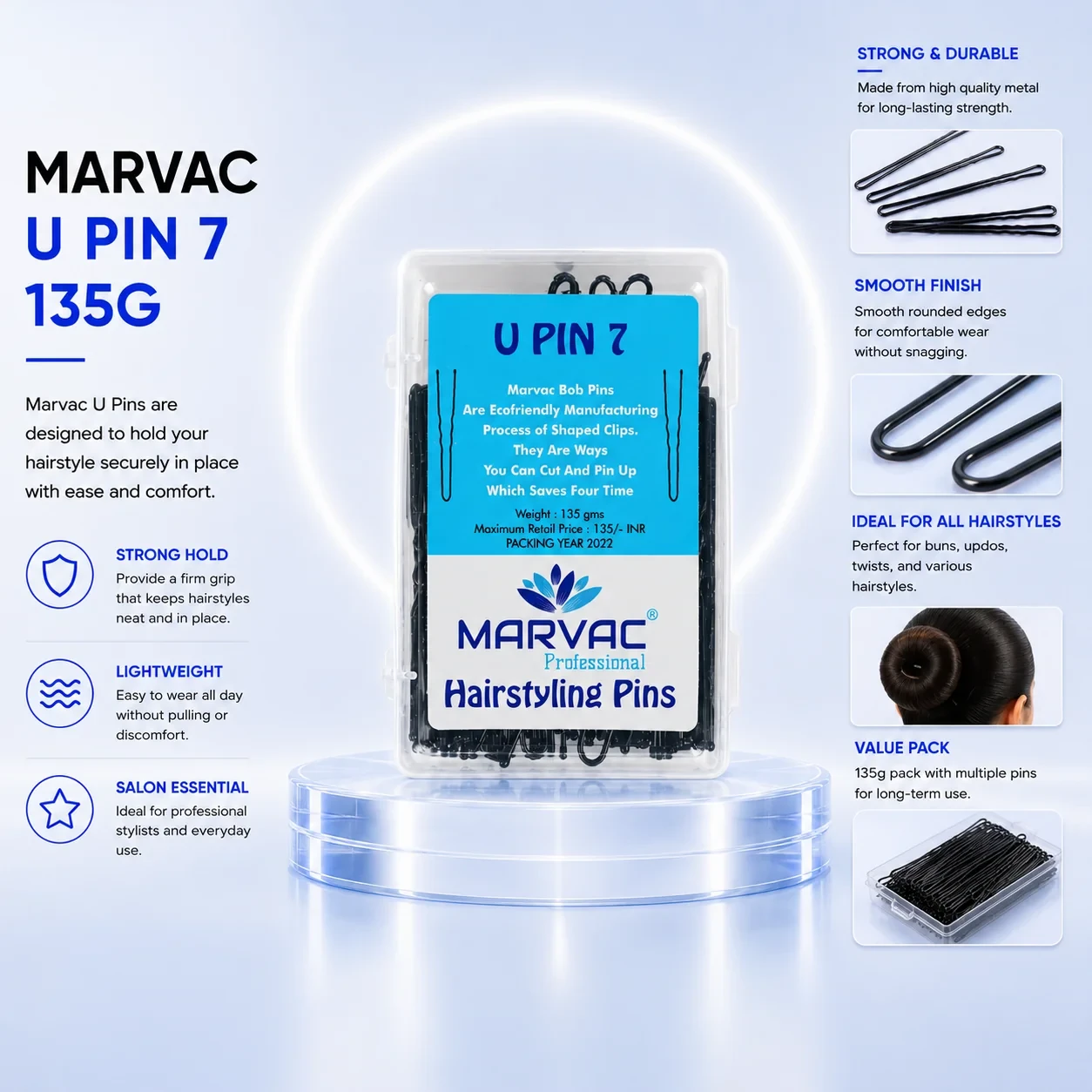 Marvac U Pins No.7 135g - Strong Hold Hair Pins for Bun