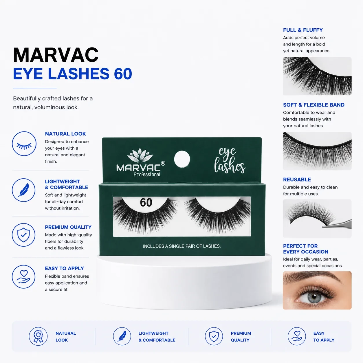 Marvac Eyelash 60 - Natural Volume False Eyelashes