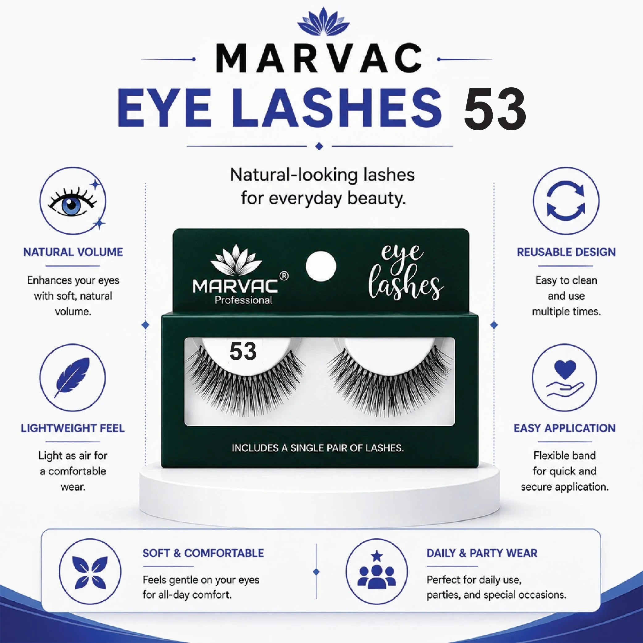 Marvac Eyelash 53 - Natural Volume False Eyelashes