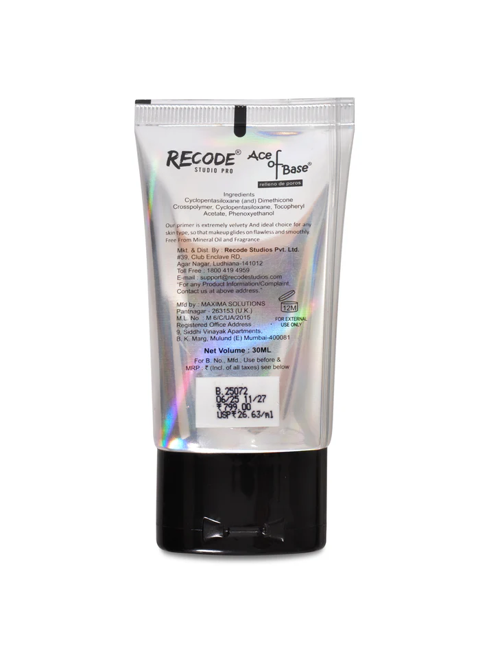 Recode Ace of Base Mattifying Primer for Face Makeup 30ml | Applicable on Oily & Dry Skin | Blurs Fine Lines, Wrinkles & Pores
