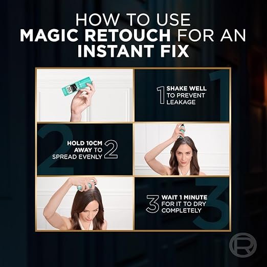 L'Oreal Paris Magic Retouch Instant Root Concealer Spray - Black, Volume-75 ml, For All Hair Types, Instant Grey Coverage, Water-proof, Transfer-proof & Quick-drying Formula