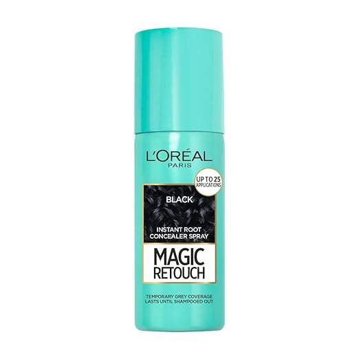 L'Oreal Paris Magic Retouch Instant Root Concealer Spray - Black, Volume-75 ml, For All Hair Types, Instant Grey Coverage, Water-proof, Transfer-proof & Quick-drying Formula - Black